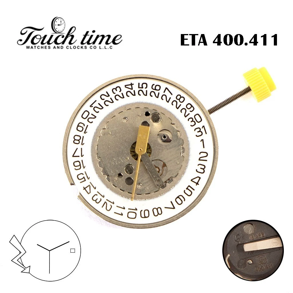 ETA 400.411 Swiss Made Quartz Movement, White Date Disk at 3, 3 Hands. thumbnail 2