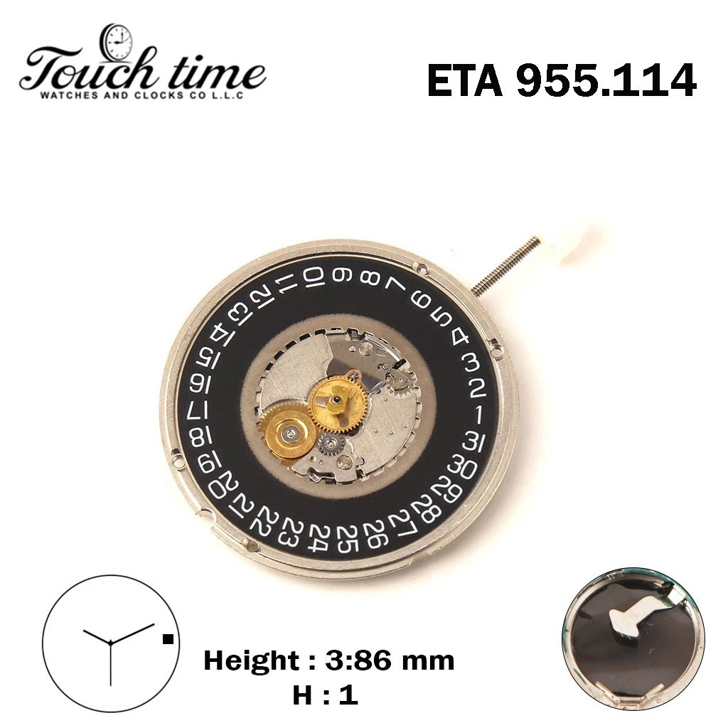 ETA 955.114 Swiss Movement - Black Date Disk At 3 - 3 Hands- H: 3.86 mm thumbnail 4