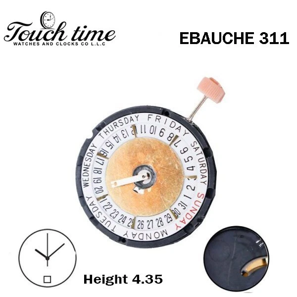 EBAUCHE SE 311/51 Swiss Watch Movement - White Day/Date At 12/6-H: 4.35mm thumbnail 2