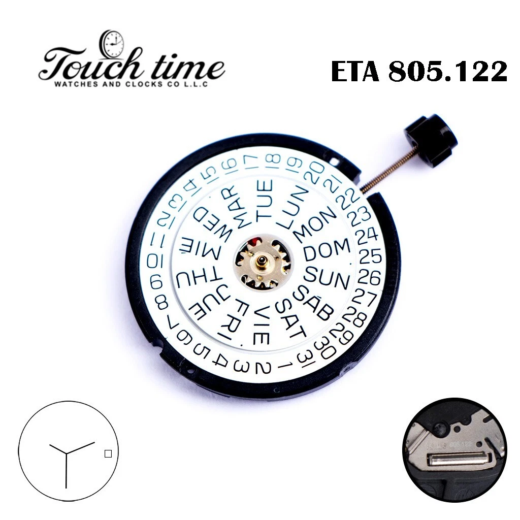 ETA 805.122 حركة كوارتز سويسرية, أبيض Day/تاريخ Disks عند 3, 3 عقارب. thumbnail 2