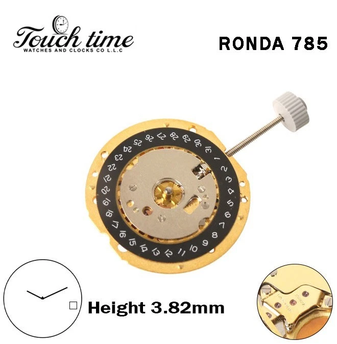 RONDA 785-Quratz Swiss Movement-2 Hands-Black Disk At 3-Horizontal-H:3.82mm thumbnail 2