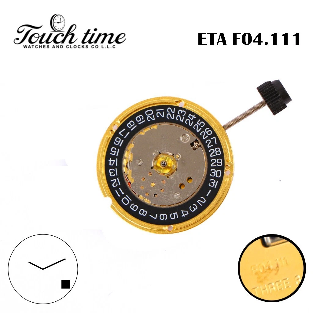 ETA F04.111 حركة كوارتز سويسرية, أسود قرص التاريخ عند 4, الارتفاع 3, 3 Jewels. thumbnail 2