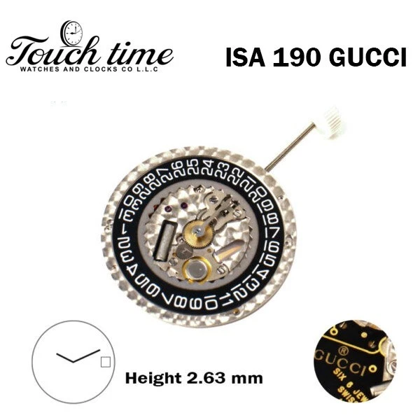 ISA 190 Swiss Made Quartz Movement- Black Date Disk At 3-2 Hands-6 jewels. thumbnail 2