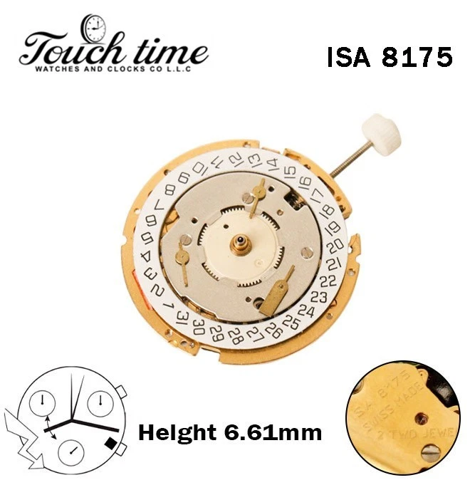 ISA 8175 Swiss Quartz Movement,Height:6.61mm,White Disk At 4-Horziotnal. thumbnail 2