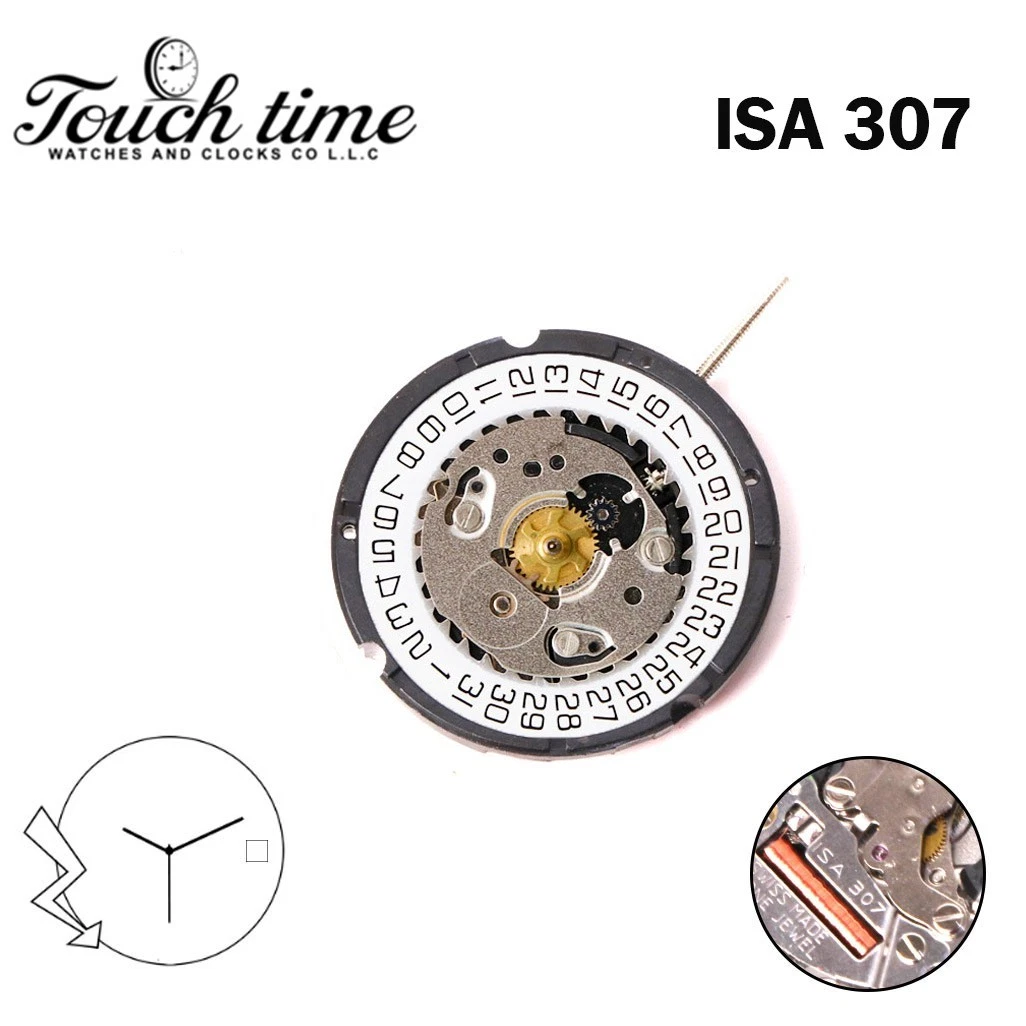 ISA 307 Swiss Made Watch Movement-3Hands -White Date Disk at 3. thumbnail 2