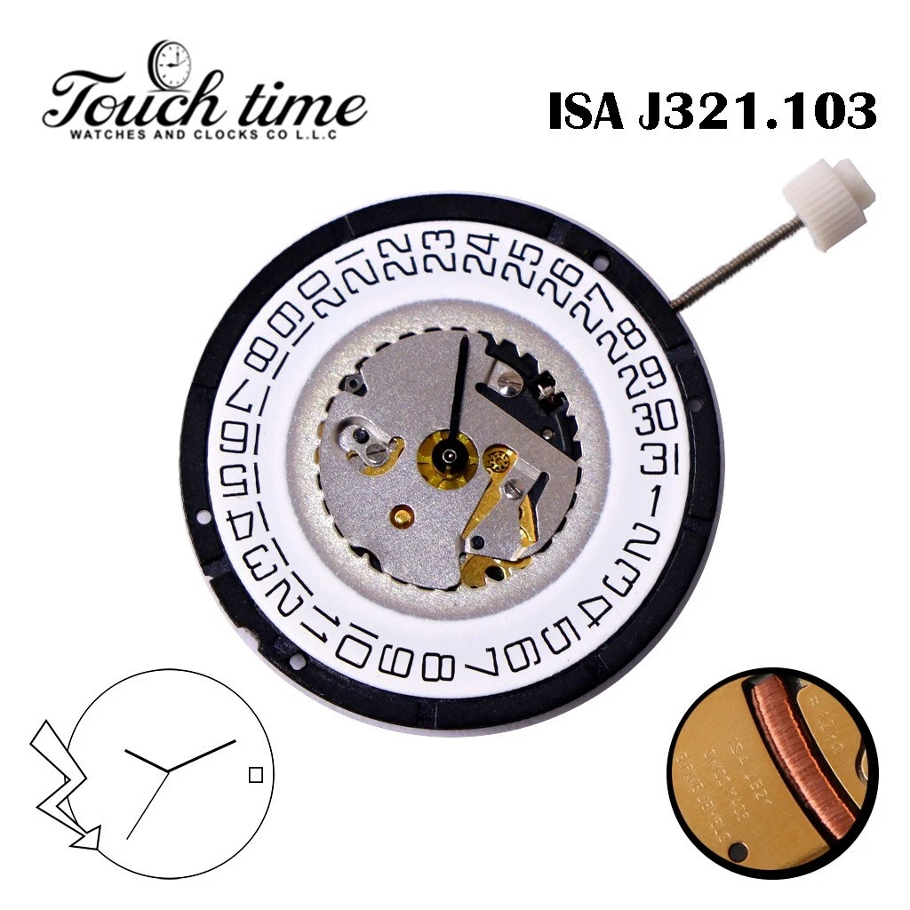 Isa J321/103 Quartz Swiss, White Date Disk at 3, 3 Hands, 5 Jewels. thumbnail 2