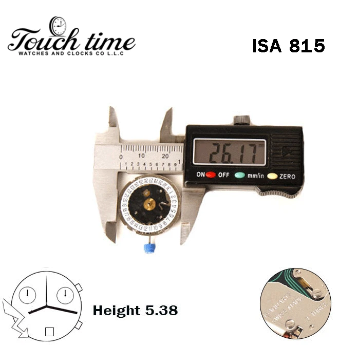ISA 815 Swiss Quartz Movement-Chronograph-Height:5.38mm-White Disk At 6-3 Hands. thumbnail 4