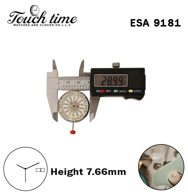 ETA 9181 - حركة كوارتز سويسرية - H: mm7.66 - أبيض Day/قرص التاريخ عند 3-3 عقارب - بديل لـ ESA 9180 or 9182 or 9183. thumbnail 3