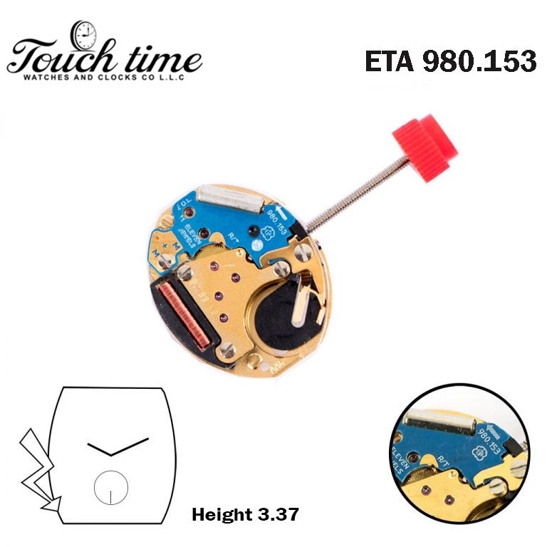 ETA 980.153 Swiss Quartz Movement-2 Hands-Without Disk-Small Second At6-11JEWELS-Height: 3.37mm.