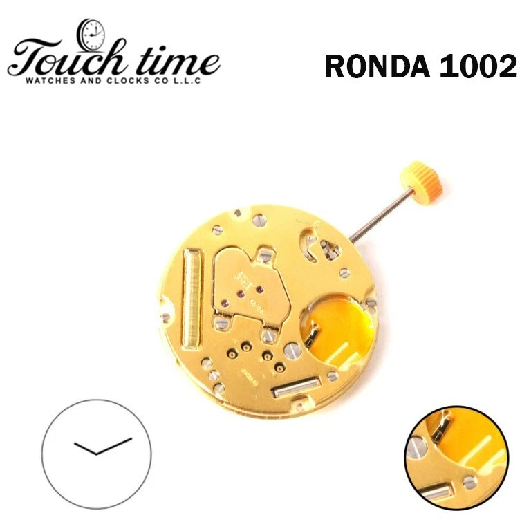 RONDA 1002 Swiss Quartz Watch Movement–Gold Plated-Without Disk-H:3.69mm-2 Hands