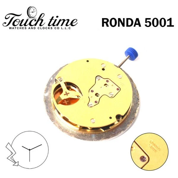 Ronda 5001 Swiss Made Watch Movement-Gold Plated- White Date Disk at 3-Used. thumbnail 3