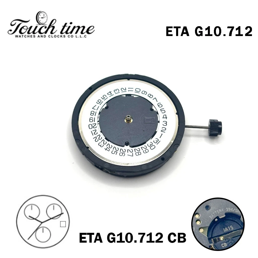 ETA G10.712 CB-Quartz Movement-Replacement ETA G10.711- White Date Disk At 3-3 Hands. thumbnail 3