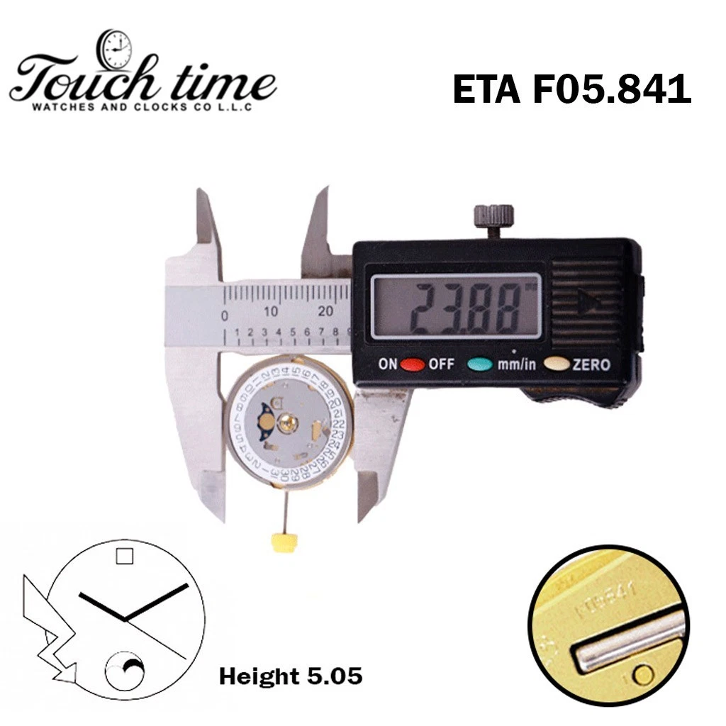 ETA F05.841 Swiss Made Watch Movement, 3 Hands, White Date Disk at 3, Moon phase. thumbnail 4