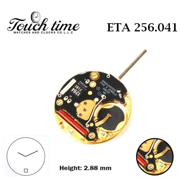 ETA 256.041 Swiss Watch Movement-2 Hands-White Date Disk At 6-Height:2.88mm.