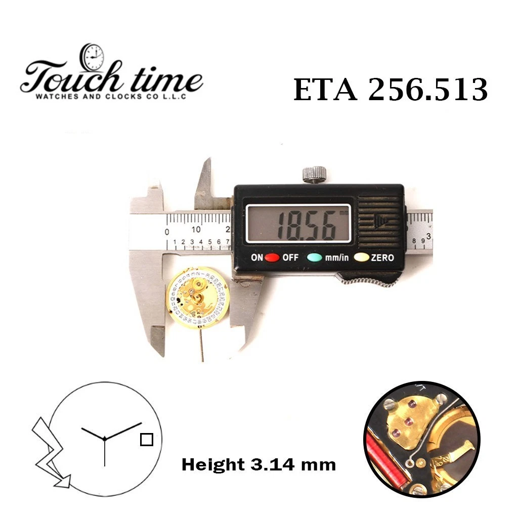 ETA 256.513 Watch Movement SWISS Made-White Date Disk at 3- 3 Hands-H:3.14mm. thumbnail 4