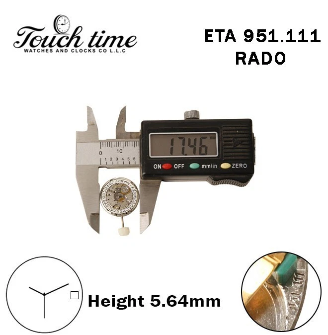 ETA 951.111 RADO-Swiss Quartz Movement-White Disk At 3-Height:5.64mm-3 Hands. thumbnail 4