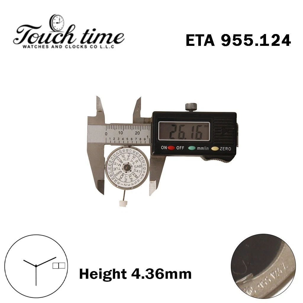ETA 955.124 Quartz Swiss Movement-White Day/Date Disk At 3-3 Hands-H:4.36mm-English/Spanish Day Language. thumbnail 4