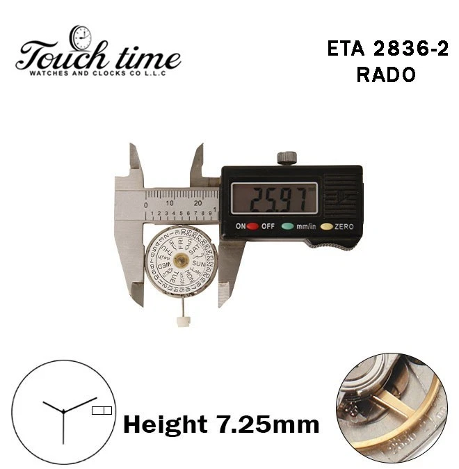ETA 2836-2-RADO-Swiss Movement-White AR/EN Day/Date Disk At 3-H:7.25mm-3 Hands thumbnail 4
