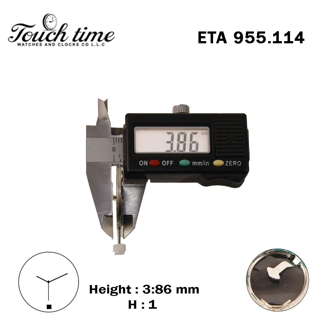 ETA 955.114 كوارتز حركة سويسرية - أبيض قرص التاريخ عند 6-3 عقارب - الارتفاع: 1(3.86mm) thumbnail 3