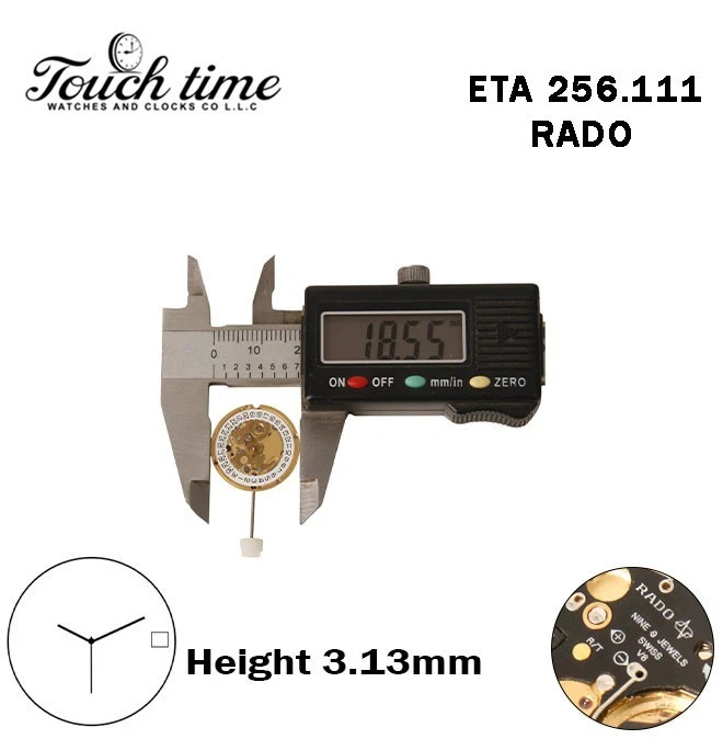 ETA 256.111 - RADO - حركة كوارتز - أسود Circuit - أبيض قرص عند 3 - H: 3.13mm - 3 عقارب. thumbnail 4