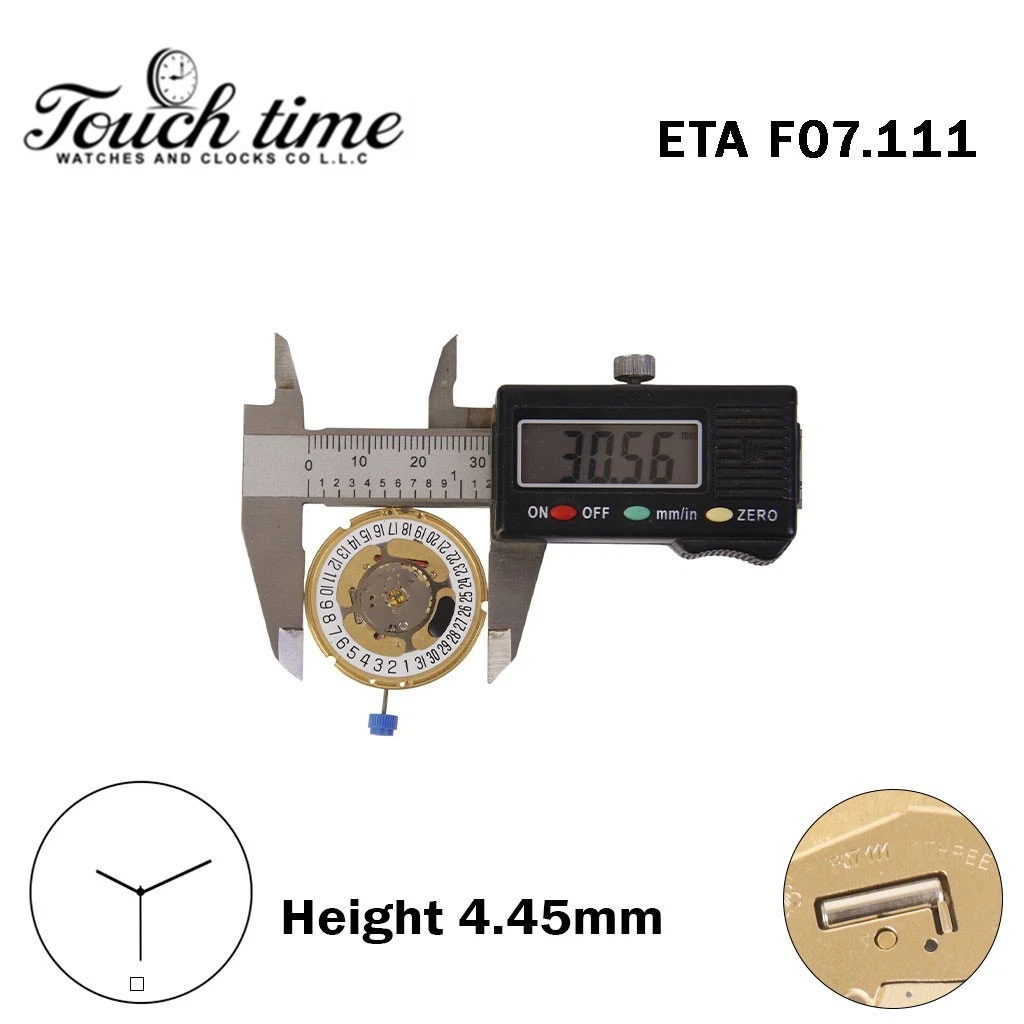 ETA F07.111-Quartz Movement-Height:4.45mm-White Date Disk At 6-3 Hands thumbnail 3