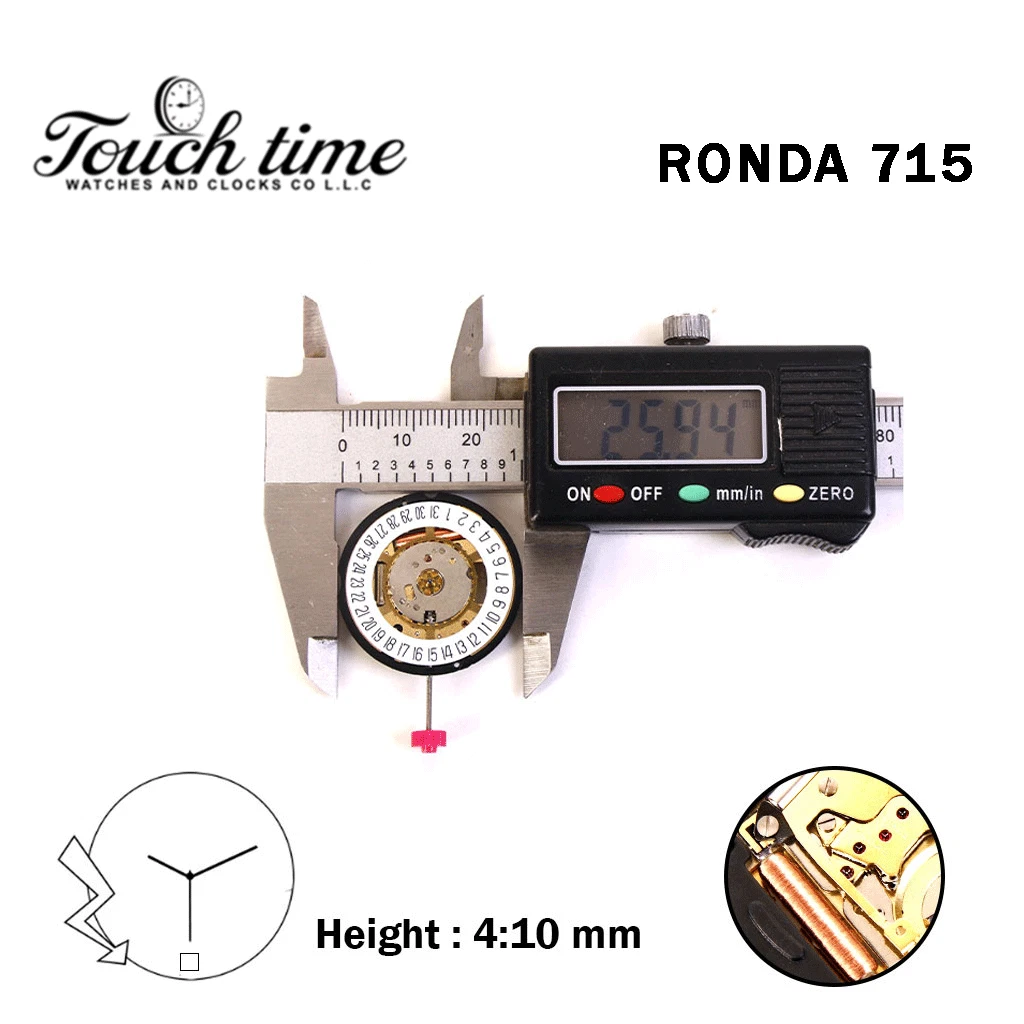 RONDA 715 سويسري ساعة حركة - 3 عقارب - أبيض قرص عند 6 - الارتفاع: 4.10mm. thumbnail 4