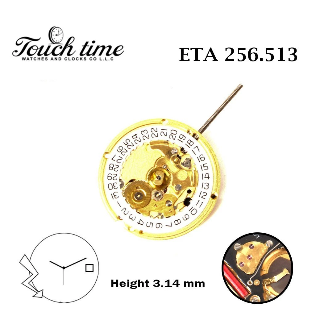 ETA 256.513 Watch Movement SWISS Made-White Date Disk at 3- 3 Hands-H:3.14mm. thumbnail 2