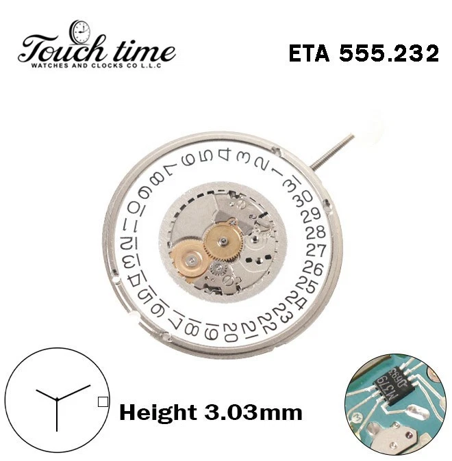ETA 555.232-Swiss Quartz Movement-White Date Disk At 3-H:3.03mm-3Hands thumbnail 2