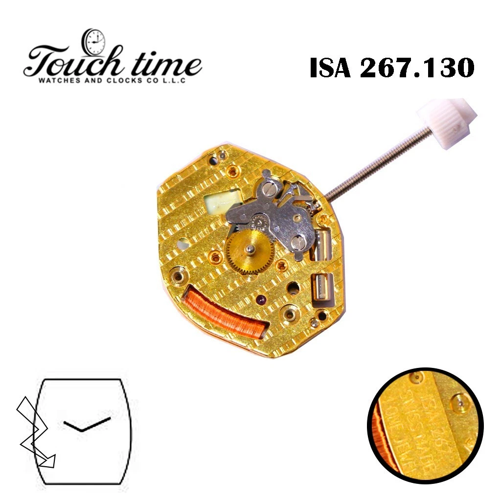 ISA 267-130 سويسري صناعة حركة كوارتز, لون ذهبي, 2 عقارب, (267.130) . thumbnail 2