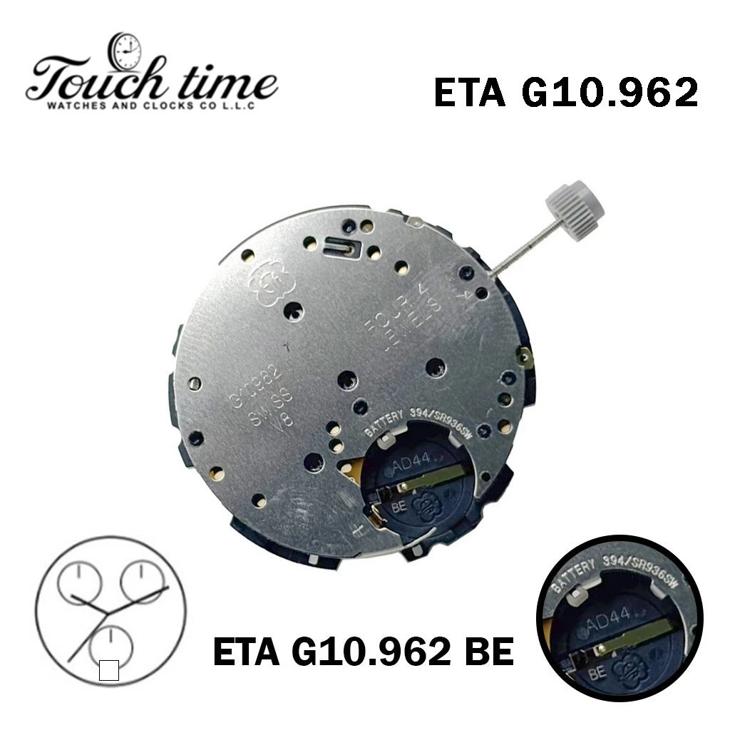ETA G10.962 BE-Swiss Quartz Movement-White Date Disk At 6-3 Hands-Chronograph.