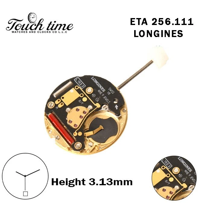 ETA 256.111-LONGINES-Quartz Movement-Black Disk At 6-Gold Number-H:3.13mm-3 Hands.