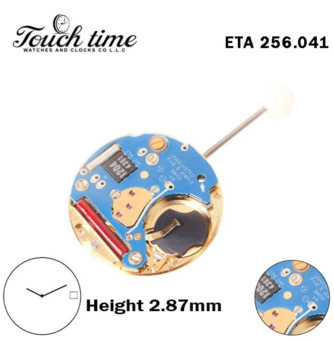 ETA 256.041-Quartz Movement-Blue Circuit-White Disk At 3-Height:2.87mm-2 Hands.