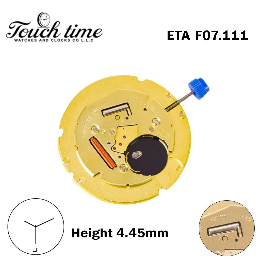 ETA F07.111-Quartz Movement-Height:4.45mm-White Date Disk At 6-3 Hands