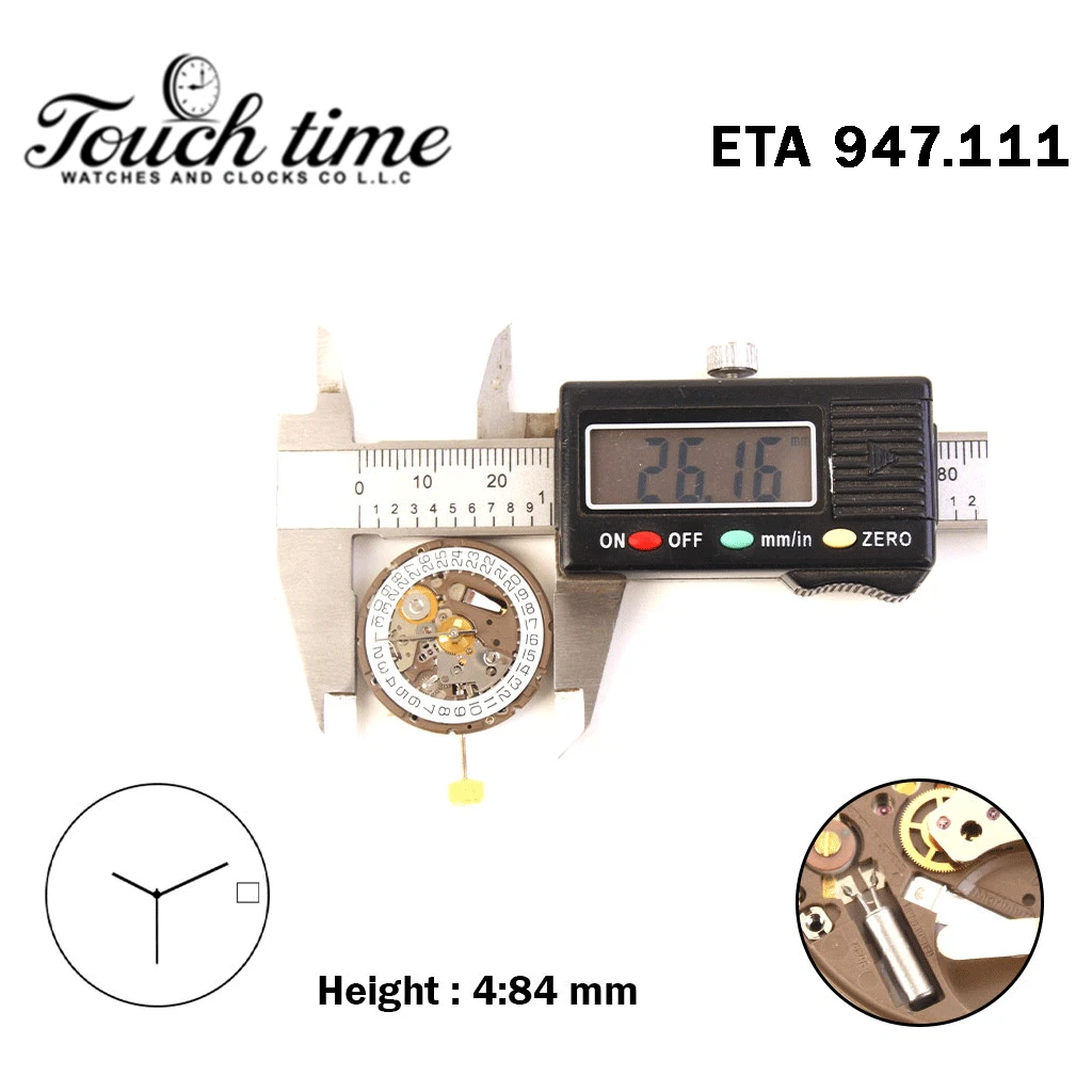 ETA 947.111 - حركة كوارتز سويسرية - 3 عقارب - H: 4.84mm - أبيض قرص عند 3 - فضي thumbnail 4