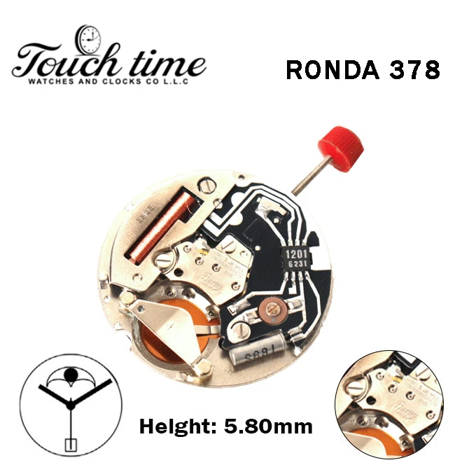 RONDA 378 سويسري ساعة حركة - 3 عقارب - أزرق قرص عند 6 - Moon Phase - الارتفاع: 5.80mm.