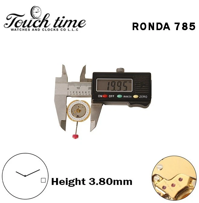 RONDA 785 - Horizontal - حركة سويسرية - 2 عقارب - أبيض قرص عند4 - H: 3.80mm - ذهبي Circuit thumbnail 4