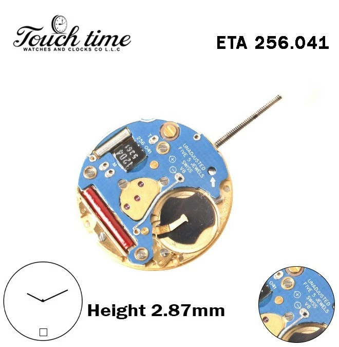 ETA 256.041 - حركة كوارتز - أزرق Circuit - أسود قرص عند 6 - الارتفاع: 2.87mm - 2 عقارب.