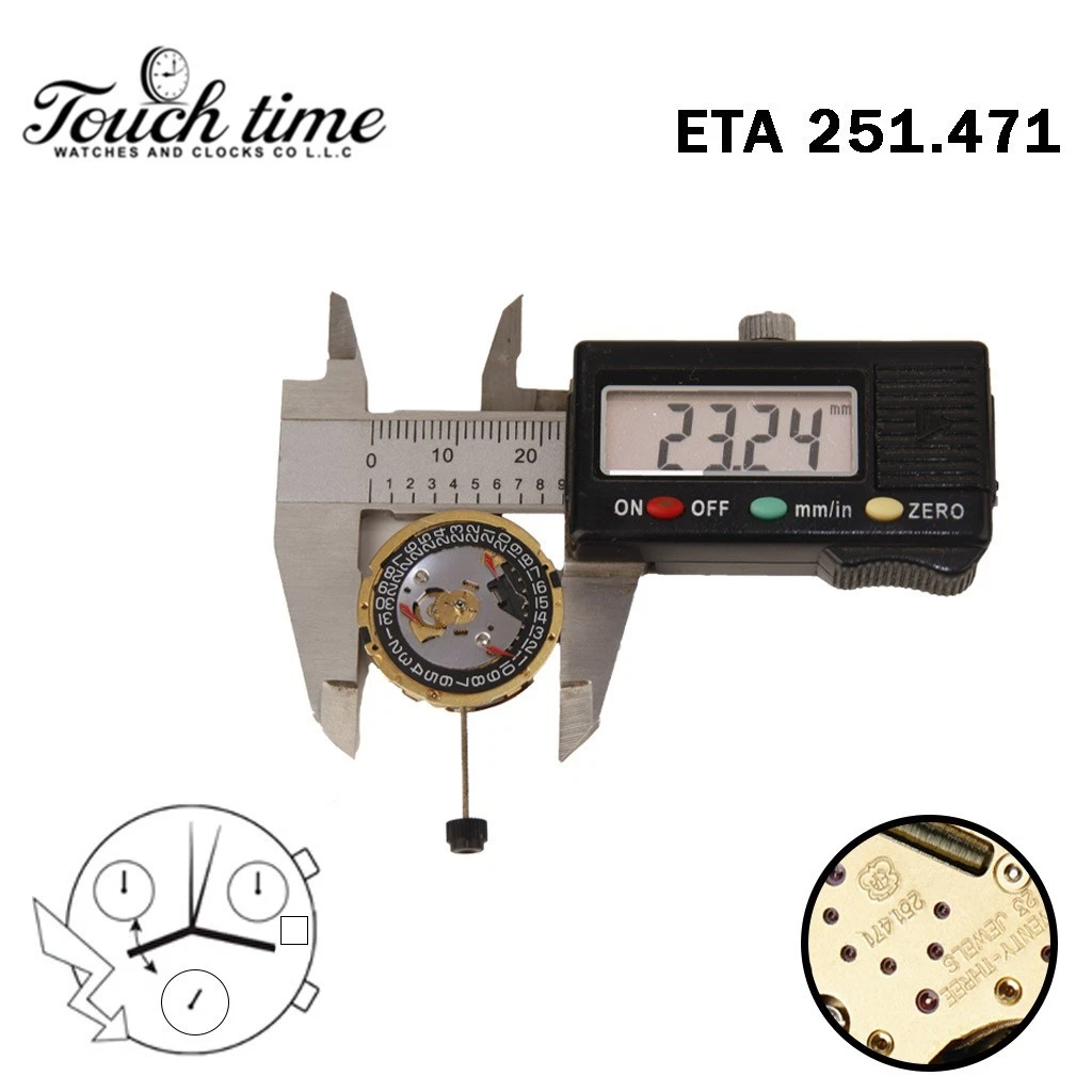 ETA 251.471 حركة سويسرية - Chronograph - أسود قرص عند 3-3 Couner - الارتفاع: 6.55mm. thumbnail 4