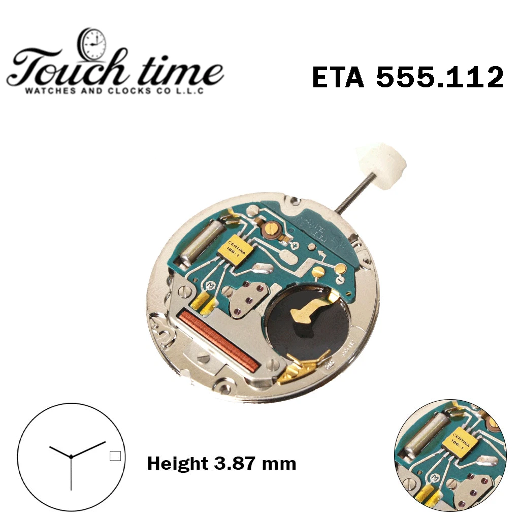 ETA 555.112 CERTINA-Swiss Made Movement-White Disk At 3 -3 Hands- H:3.87mm.