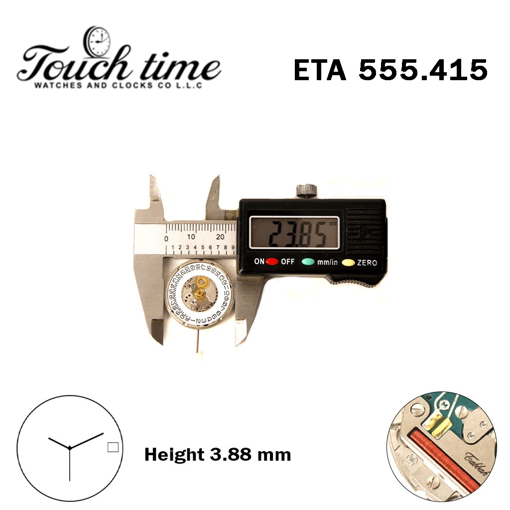 ETA 555.415-TABBAH -Swiss Made Movement-White Disk At 3 -3 Hands-H:3.88mm. thumbnail 4