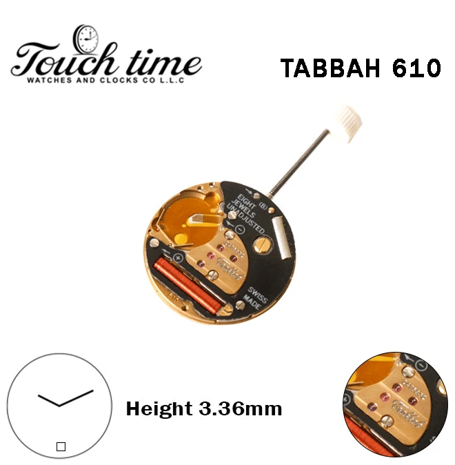 TABBAH 610 Swiss Movement-H:3.36mm-White Disk At 6-2 Hands-Without Hour Wheel