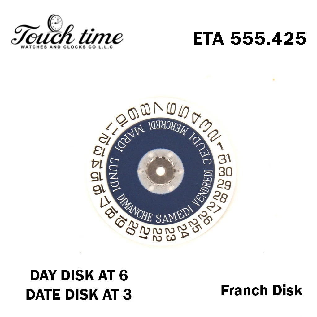 ETA 555.425-Blue French Day Disk At 6 &White Date Disk At 3.