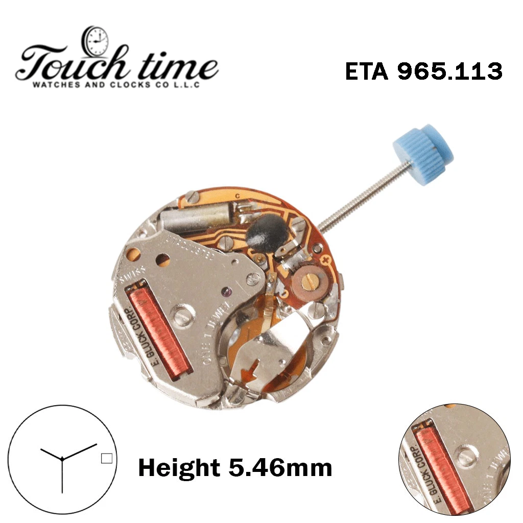 ETA 965.113-E.GLUCK CORP-Quartz Movement-White Date Disk At 3-H:5.46mm-3 Hands.