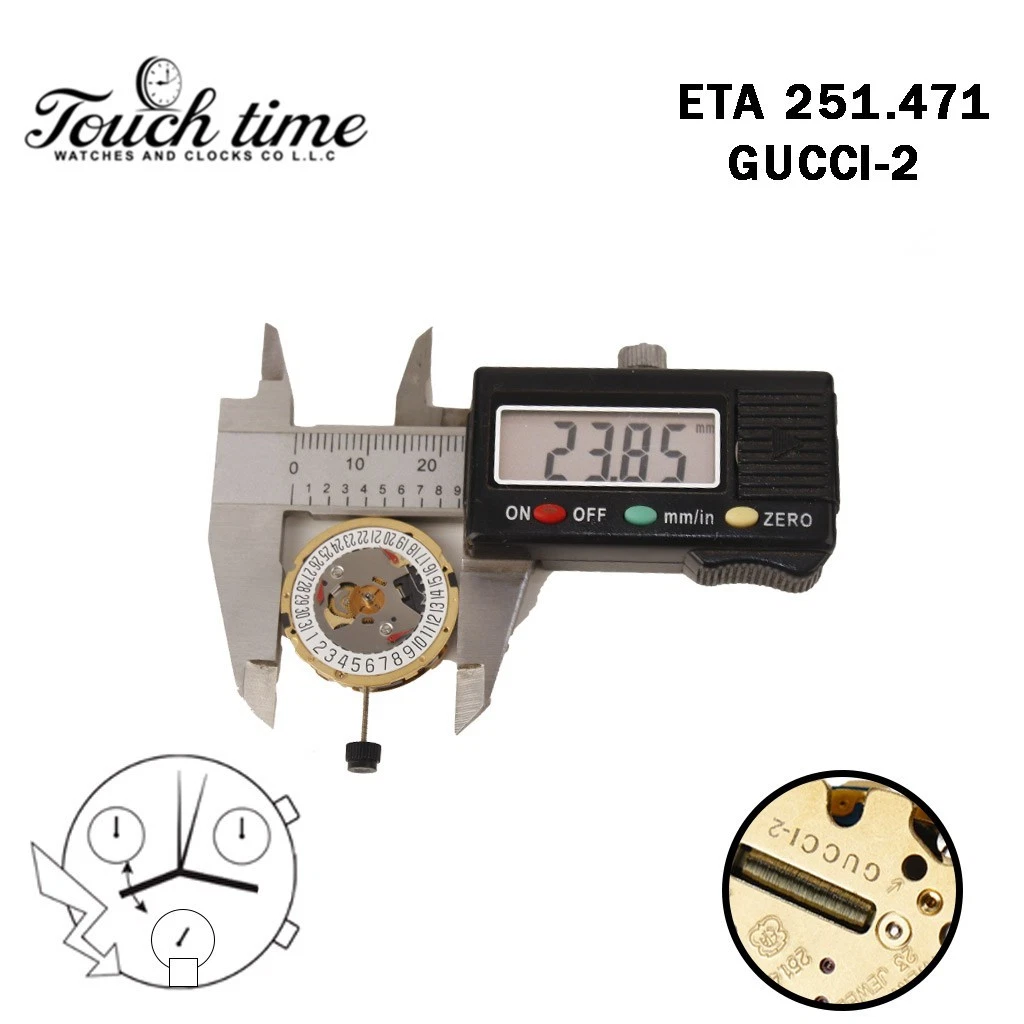 ETA 251.471 - GUCCI - 2 حركة سويسرية - Chronograph - أبيض قرص عند 6-3 Couner - الارتفاع: 6.82mm. thumbnail 4