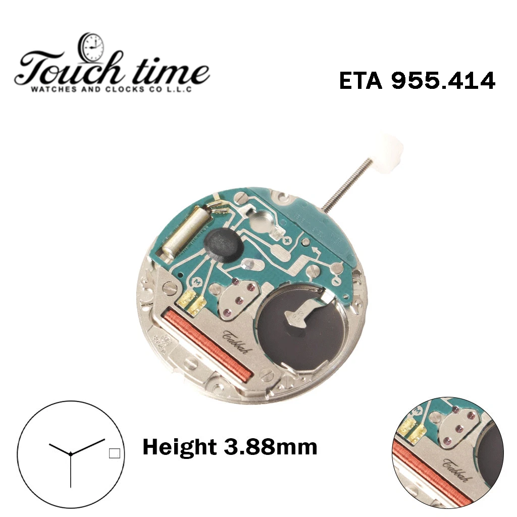 ETA 955.414-TABBAH -Swiss Made Movement-White Disk At 3 -3 Hands-H:3.88mm.