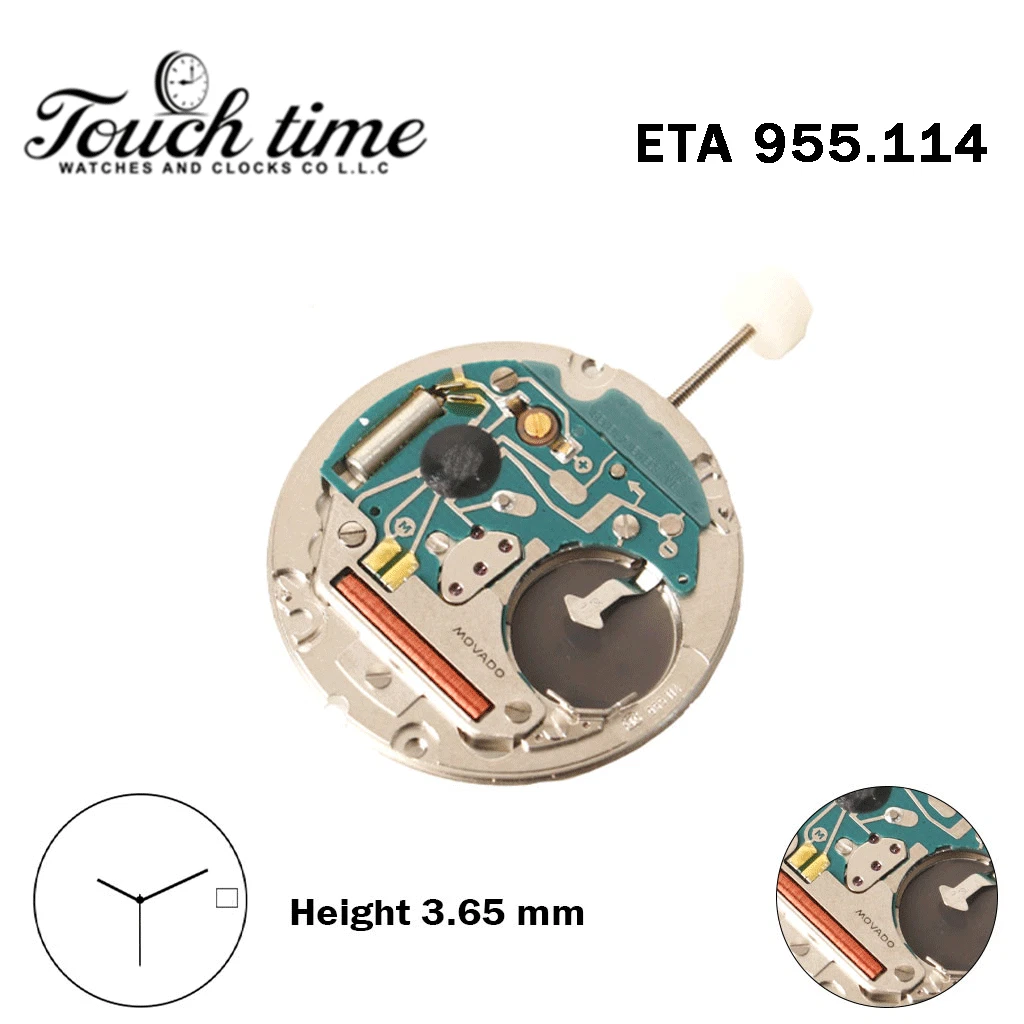 ETA 955.114-MOVADO-Swiss Made Movement-White Disk At 3 -3 Hands-H:0(3.65mm).