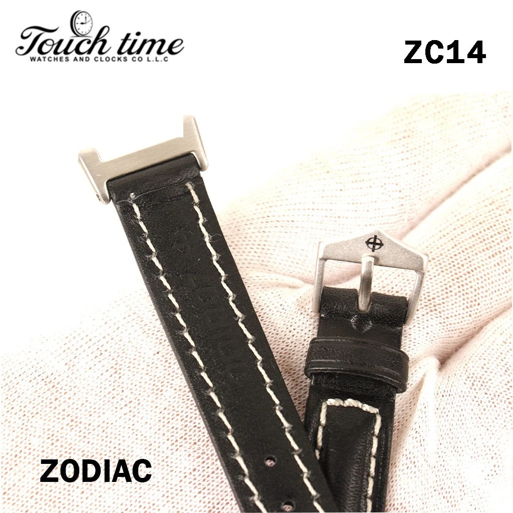 Zodiac 16mm Black Leather Strap – Genuine Leather with Stainless Steel Buckle#ZC14 thumbnail 4