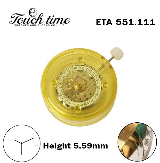 ETA 551.111 Swiss Movement -White Disk At 3 -Height:5.59mm -3 Hands. thumbnail 5