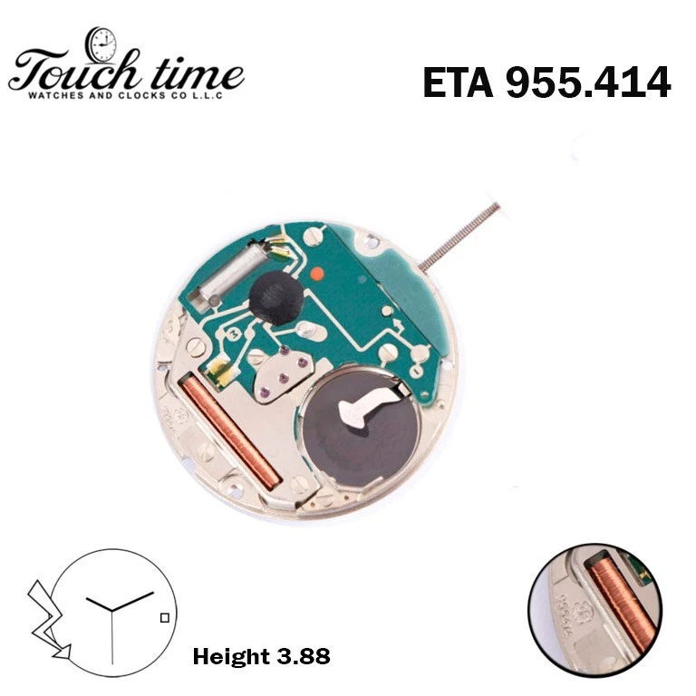 ETA 955.414 Swiss Made Quartz-White Date Disk at 3-3 Hands-7Jewels-H:3.88
