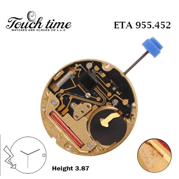 ETA 955.452 Swiss Made Watch Movement- 3Hands- White Date Disk on 3-7 Jewels.
